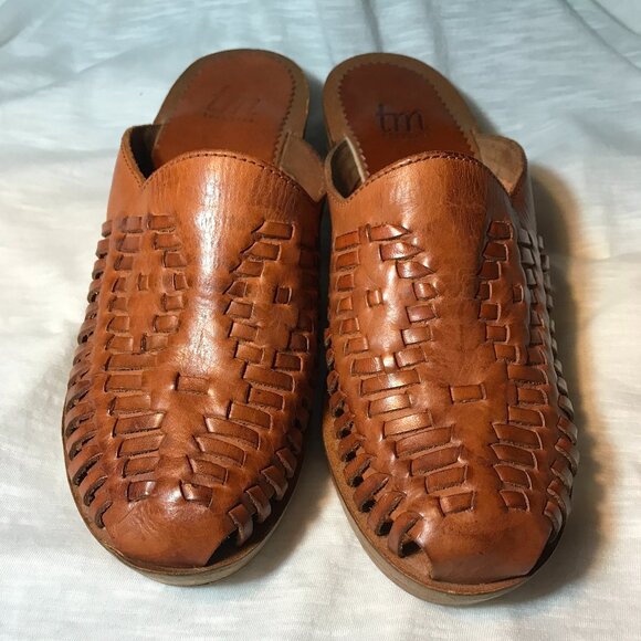 Thom McAn Shoes - Thom McAn Vintage Wooden Clogs with Woven Leather Uppers Women's 7.5
